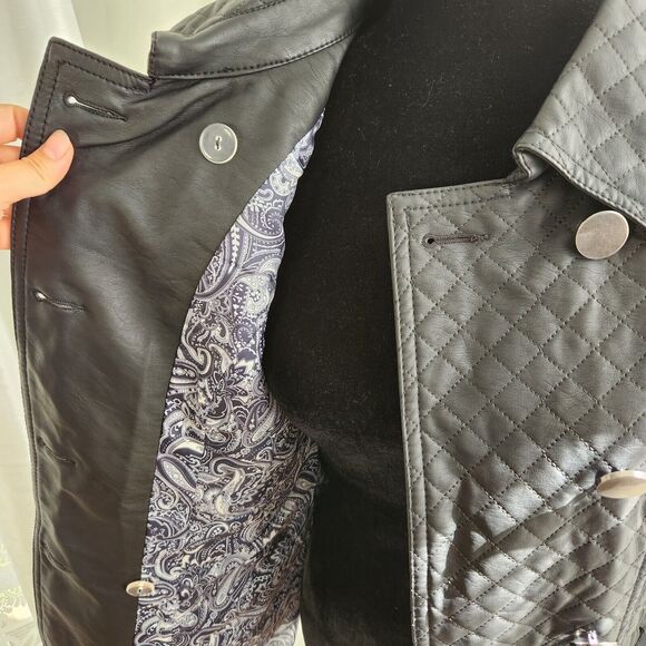 MONTANACO Faux Leather Jacket Womens Small Blank Quilted Peacoat Button Classic - Picture 11 of 14